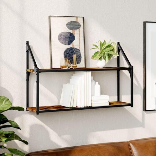 vidaXL Wandrek 2-laags 80x21x51 cm bewerkt hout gerookt, Huis en Inrichting, Kasten | Wandmeubels, Nieuw, Verzenden