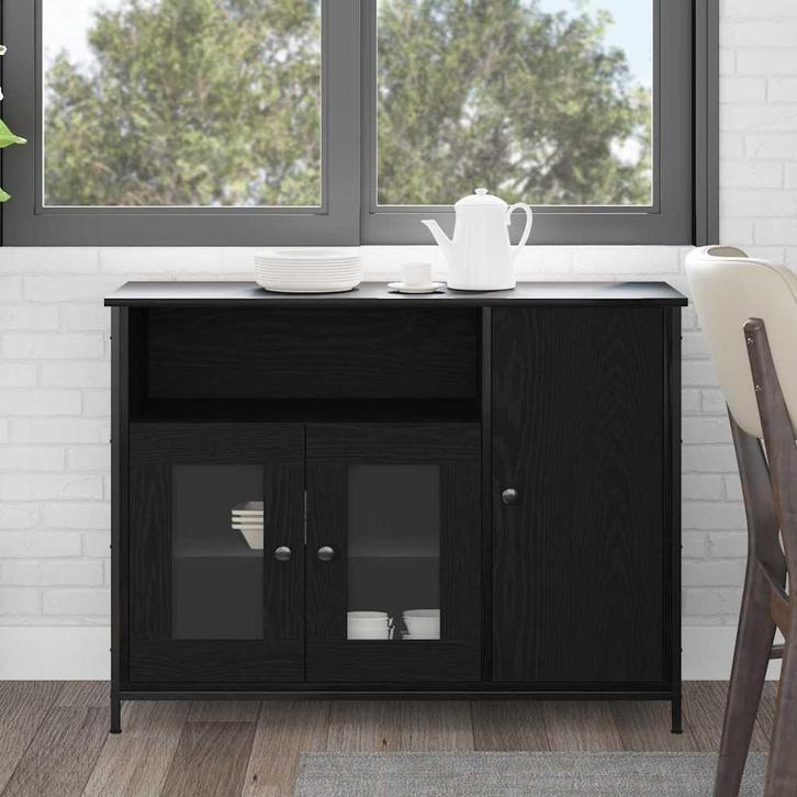 vidaXL Dressoir Zwart eiken 100 x 35 x 75 cm Bewerkt hout, Huis en Inrichting, Kasten | Dressoirs, Nieuw, Verzenden