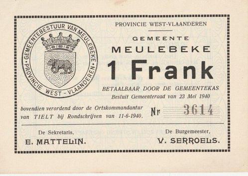België. - Meulebeke noodgeld - 1, 2, 5, 10, 20 Frank 1940 -, Postzegels en Munten, Munten | Nederland