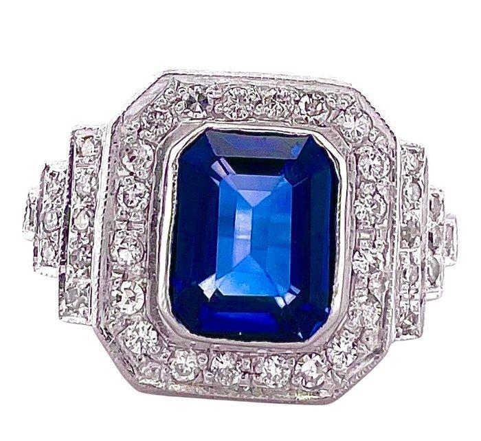 Ring Platina Saffier - Diamant, Handtassen en Accessoires, Ringen