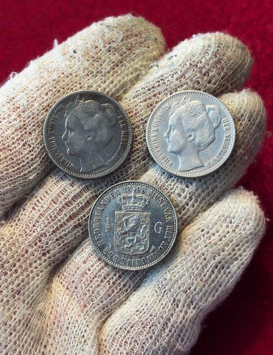Nederland. Wilhelmina. 1/2 Gulden 1898, 1907 and 1908, Postzegels en Munten, Munten | Nederland