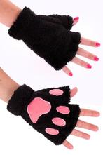 Dierenpoot Vingerloze Handschoenen Zwart Roze Pluche Vingerl, Ophalen of Verzenden