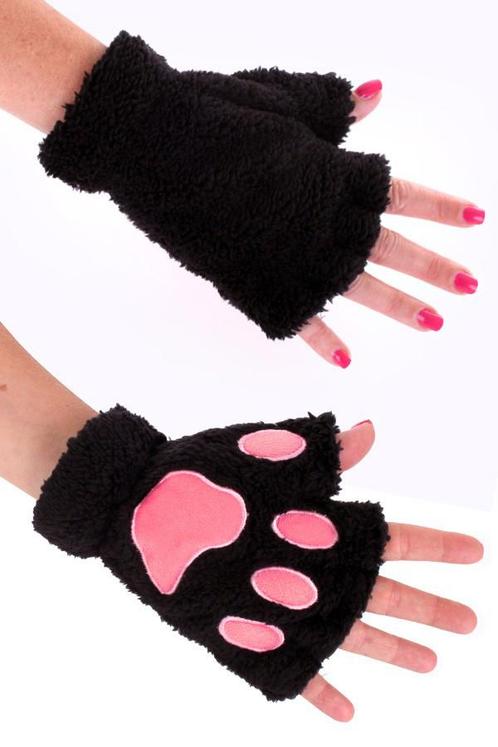 Dierenpoot Vingerloze Handschoenen Zwart Roze Pluche Vingerl, Hobby & Loisirs créatifs, Articles de fête, Enlèvement ou Envoi