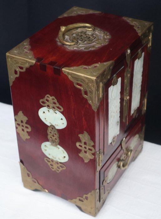 Sieradendoos - Mahonie -messing en Jade - Juwelenkastje met, Antiek en Kunst, Kunst | Designobjecten