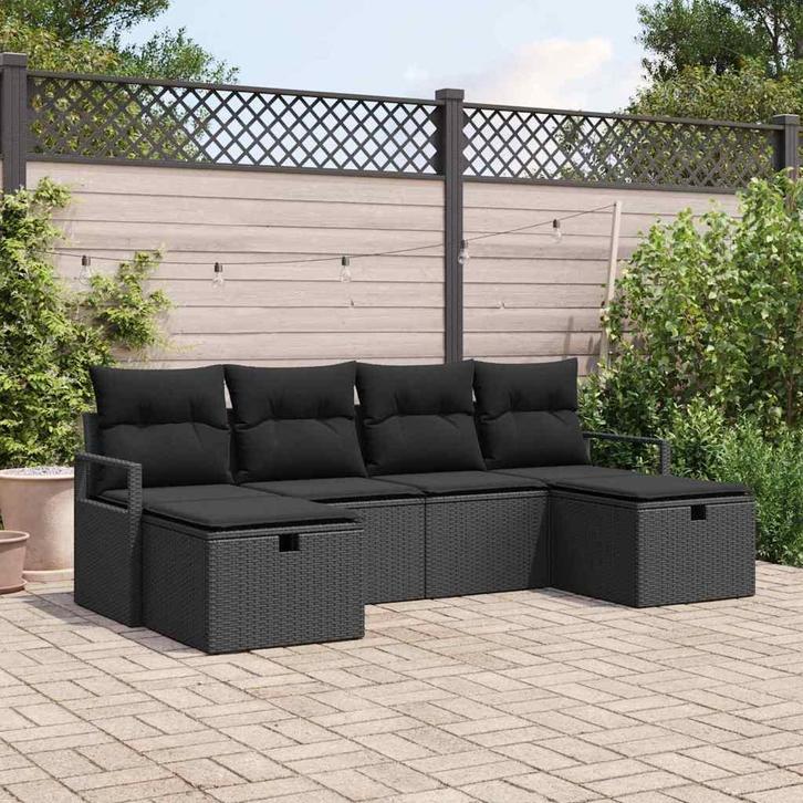 vidaXL Bankstel met kussen 5 pcs poly rattan, Tuin en Terras, Tuinsets en Loungesets, Nieuw, Verzenden