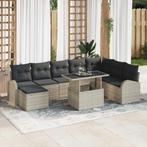 vidaXL Tuinbank Set 9 pcs Lichtgrijs Poly riet, poedercoated, Tuin en Terras, Verzenden, Nieuw