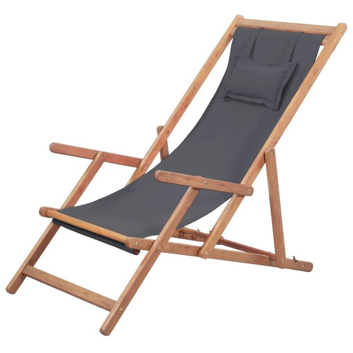 vidaXL Strandstoel inklapbaar stof en houten frame grijs, Tuin en Terras, Tuinstoelen, Nieuw, Verzenden