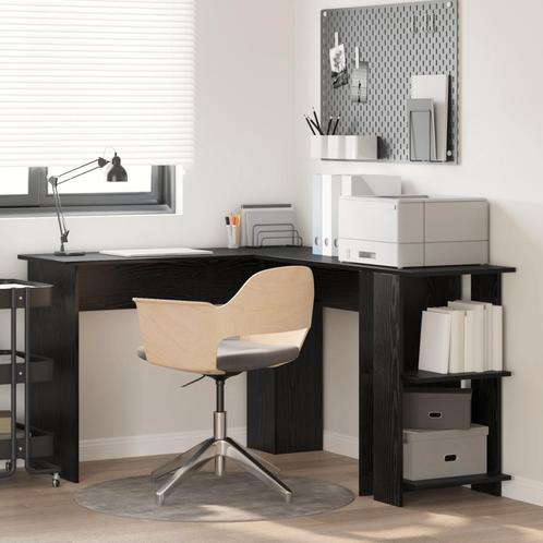 vidaXL Zwart Eiken Hoekbureau met plank met opslag Zwart, Huis en Inrichting, Bureaus, Nieuw, Verzenden