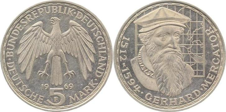 Duitsland Variante 5 Mark Mercator 1969 F J 400 mit langem R, Postzegels en Munten, Munten | Europa | Niet-Euromunten, België