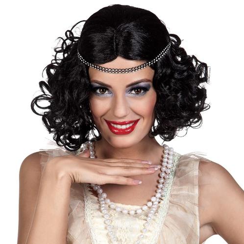 Zwarte Pruik Flapper Met Hoofdband, Hobby en Vrije tijd, Feestartikelen, Nieuw, Verzenden