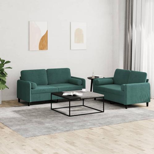 vidaXL 2-delige Loungeset met kussens fluweel donkergroen, Huis en Inrichting, Zetels | Zetels, Nieuw, Verzenden