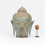 Buddha Head 26 cm - Stunning Blue / Green Patina - sculptuur, Antiek en Kunst