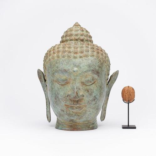 Buddha Head 26 cm - Stunning Blue / Green Patina - sculptuur, Antiek en Kunst, Kunst | Niet-Westerse kunst