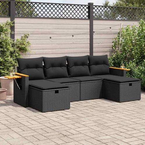 vidaXL 6-delige Loungeset met kussens poly rattan zwart, Jardin & Terrasse, Ensembles de jardin, Envoi