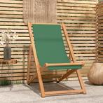 vidaXL Chaise de plage pliable Bois de teck solide Vert, Jardin & Terrasse, Neuf, Verzenden