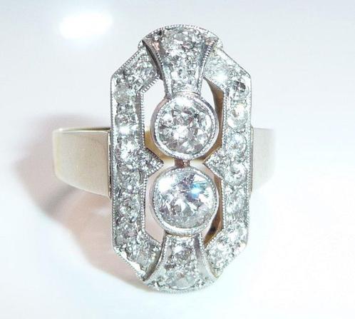 Ring - 14 karaat Geel goud, Platina -  1.52ct. tw. Diamant, Handtassen en Accessoires, Ringen