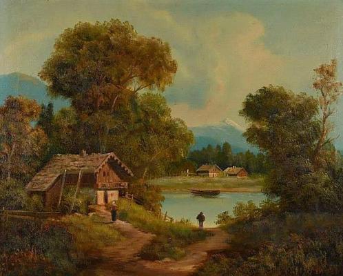 J. Müller (XIX) - Idyllic lakeside cottage - NO RESERVE, Antiek en Kunst, Kunst | Schilderijen | Klassiek