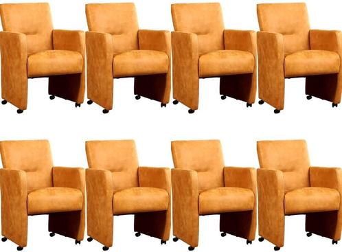 Set van 8 Cognac leren moderne eetkamerfauteuils - Kenia, Huis en Inrichting, Stoelen, Overige kleuren, Vijf, Zes of meer stoelen