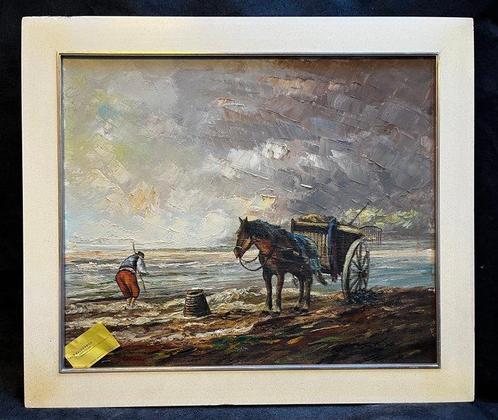 Jan Kelderman (1914-1990) - Kokkelvisser met paard en wagen, Antiek en Kunst, Kunst | Schilderijen | Klassiek