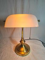 Bankierslamp - Messing, Glas - melkglazen kap