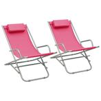 vidaXL Klapstoelen 2 st staal roze, Tuin en Terras, Verzenden, Nieuw