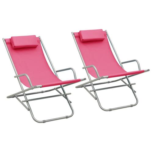 vidaXL Klapstoelen 2 st staal roze, Tuin en Terras, Ligbedden, Nieuw, Verzenden