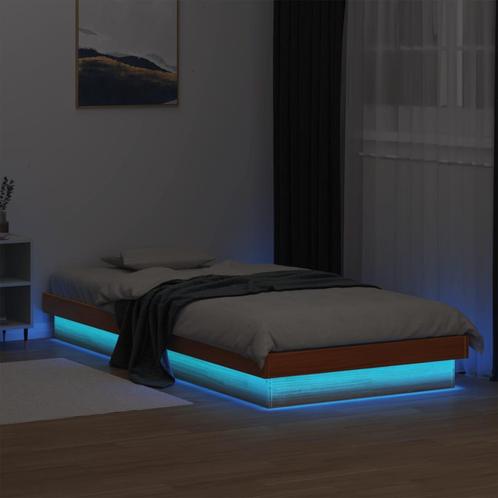 vidaXL Bedframe LED massief grenenhout wasbruin 75x190 cm, Huis en Inrichting, Slaapkamer | Bedden, Nieuw, Verzenden