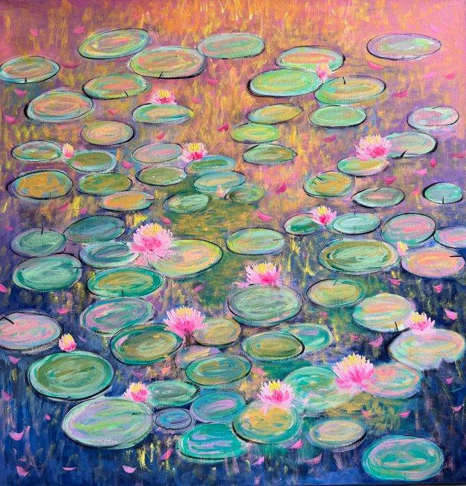Amita Dand - Evening by the pond, Antiek en Kunst, Kunst | Schilderijen | Modern