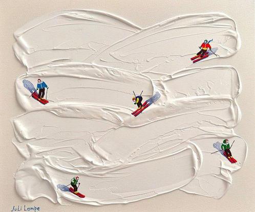 Juli Lampe (1980) - Ski lovers into the snowy clouds., Antiquités & Art, Art | Peinture | Moderne