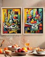 Ksavera - Cubism A1297  - abstract paintings - diptych in, Antiek en Kunst, Kunst | Schilderijen | Modern