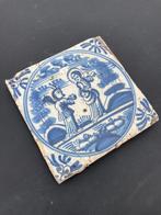 Tegel - Delfts blauwe Bijbelse tegel met de duivel met, Antiek en Kunst