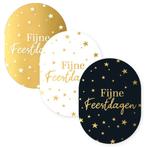 23x Sticker Fijne Feestdagen - Ovaal - Wit - Zwart - Goud -, Hobby & Loisirs créatifs, Autocollants & Images, Verzenden