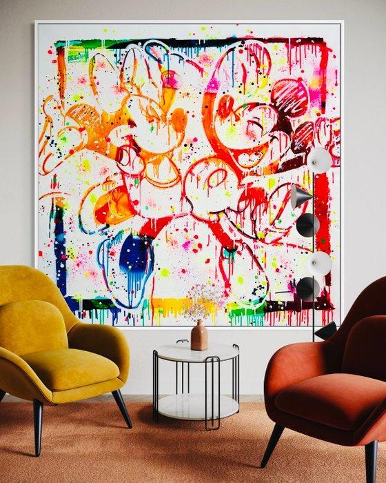 Mikko - Mickey And Minnie Mouse Spectral On Frame - XL, Antiquités & Art, Art | Peinture | Moderne