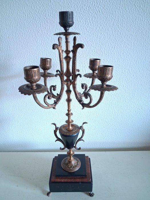Candélabre - Bronze, marbre rouge et noir - Hauteur : 42 cm, Antiquités & Art, Antiquités | Autres Antiquités