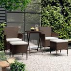 vidaXL 5-delige Bistroset poly rattan en gehard glas bruin, Tuin en Terras, Verzenden, Nieuw