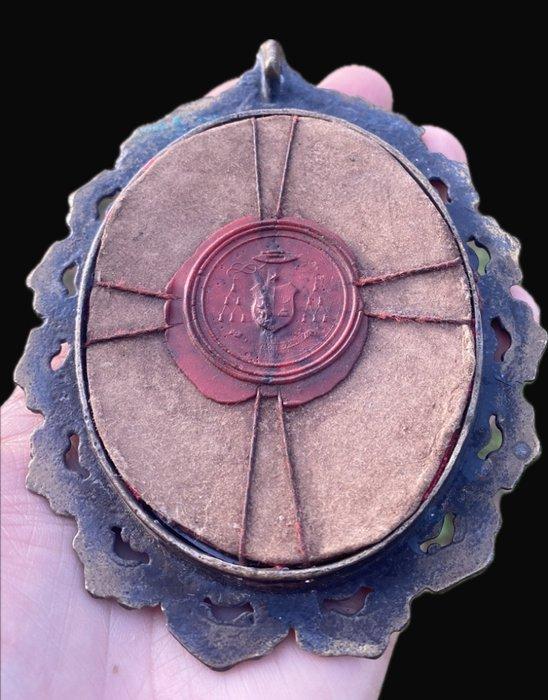 Reliekhouder - Brons, Glas, Textiel - 1850-1900 - 10, Antiquités & Art, Art | Art non-occidental