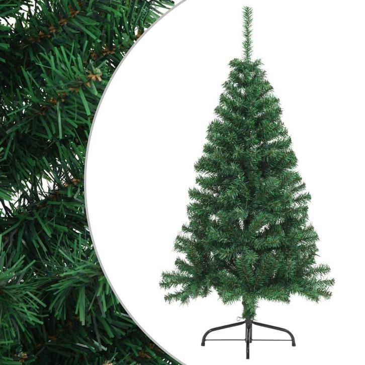 vidaXL Kunstkerstboom met standaard half 120 cm PVC groen, Diversen, Kerst, Nieuw, Verzenden