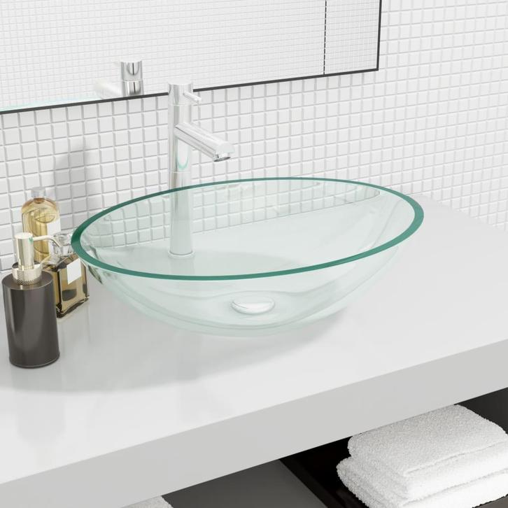 vidaXL Wasbak 50x37x14 cm glas transparant, Doe-het-zelf en Bouw, Sanitair, Nieuw, Verzenden