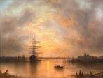 British school (XlX) - A tranquil harbour scene at sunset