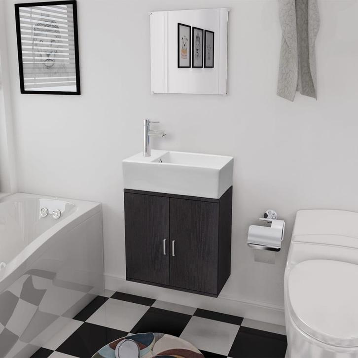 vidaXL Badkamermeubelset met wasbak zwart 3-dlg, Huis en Inrichting, Badkamer | Badkamermeubels, Nieuw, Verzenden