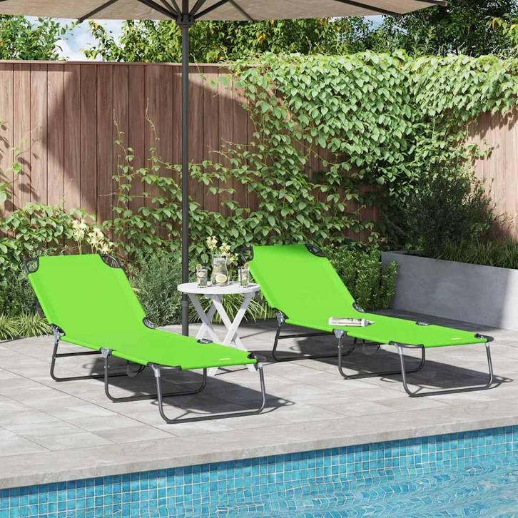 vidaXL Opvouwbare zonnebed 2 pcs Groen 188 x 57 x 86,5 cm, Tuin en Terras, Ligbedden, Nieuw, Verzenden