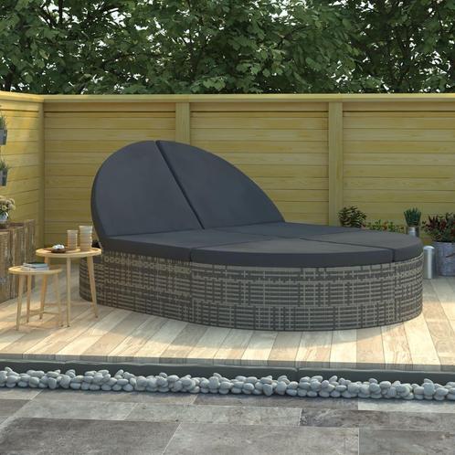 vidaXL Ligbed met kussens 2-persoons poly rattan grijs, Tuin en Terras, Ligbedden, Nieuw, Verzenden