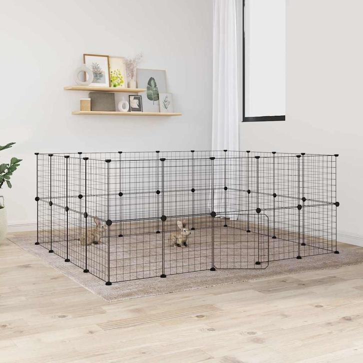 vidaXL Huisdierenkooi met deur 36 panelen 35x35 cm staal, Dieren en Toebehoren, Knaagdieren en Konijnen | Hokken en Kooien, Nieuw