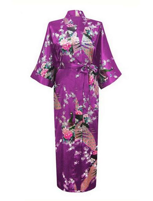 KIMU® Kimono Paars Maxi L-XL Yukata Satijn Lang Lange Paarse, Kleding | Dames, Carnavalskleding en Feestkleding, Nieuw, Ophalen of Verzenden