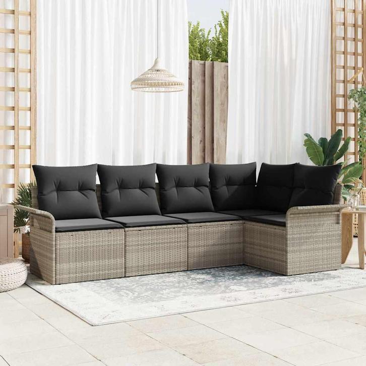vidaXL Tuinbank Set met kussen met opslag 5 pcs Lichtgrijs, Tuin en Terras, Tuinsets en Loungesets, Nieuw, Verzenden