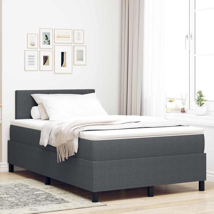 vidaXL Boxspring bed Donkergrijs en Wit 203 x 120 x 88 cm, Huis en Inrichting, Slaapkamer | Bedden, Nieuw, Verzenden