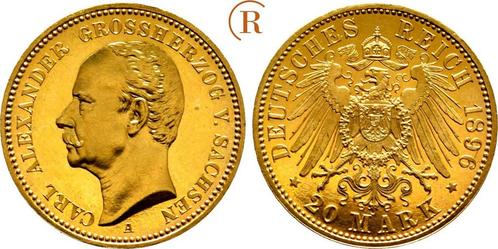 20 Mark goud 1896 A Kaiserreich: Sachsen Weimar Eisenach:..., Postzegels en Munten, Munten | Europa | Niet-Euromunten, België