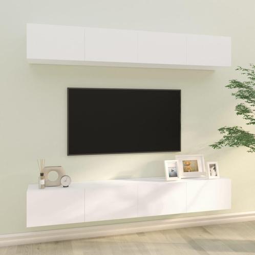 vidaXL Meubles TV muraux 4 pcs blanc 100x30x30 cm, Maison & Meubles, Armoires | Mobilier de télévision, Neuf, Envoi