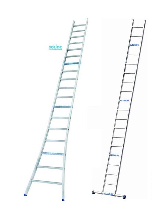 Solide 1-delige ladder 18 sporten met gebogen voet, Doe-het-zelf en Bouw, Ladders en Trappen, Ladder, Nieuw, 4 meter of meer, Ophalen of Verzenden