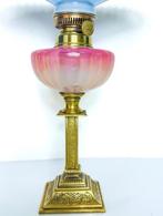 Hugo Schneider - Lampe à pétrole - Laiton, Cristal, Opaline, Antiquités & Art